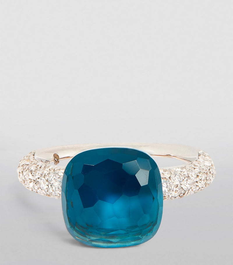 Pomellato Nudo mixed gold ring with London blue topaz and diamonds, UK version