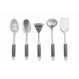 Argos Home five piece stainless steel utensil set with grey caddy (British brand)