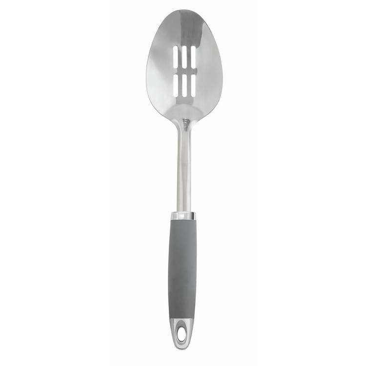 Argos Home five piece stainless steel utensil set with grey caddy (British brand)