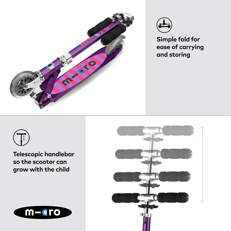 Micro Scooters Micro Sprite foldable scooter Purple Stripe, imported from the UK