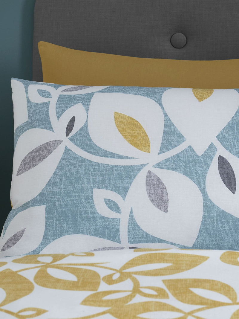 Catherine Lansfield Teal Blue Inga Leaf Duvet Cover and Pillowcase Set