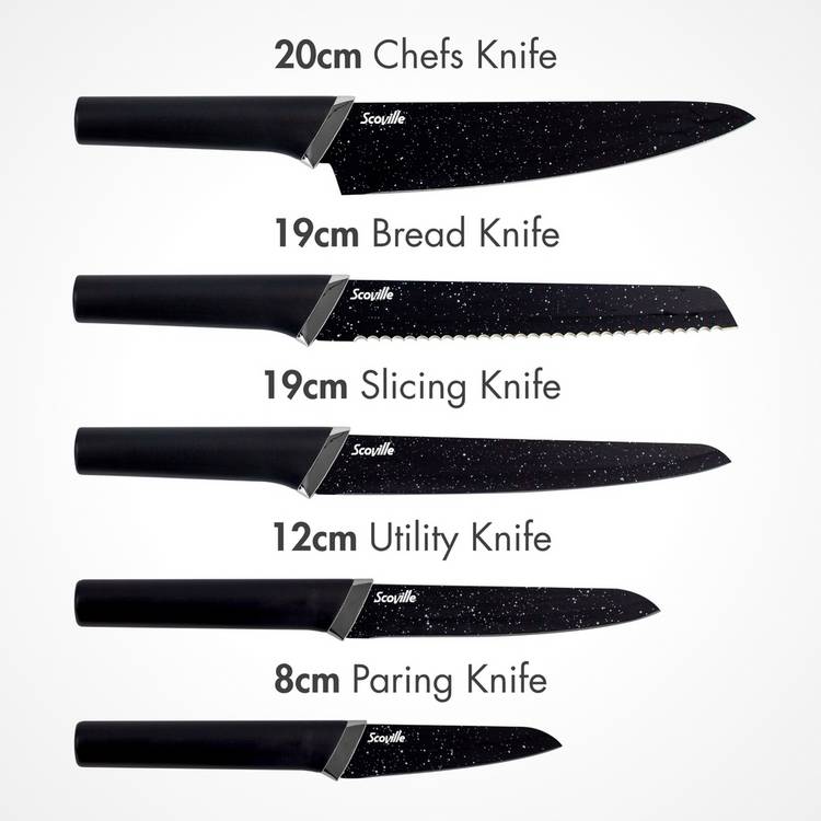 Scoville 5-piece non-stick knife block set, imported from the UK