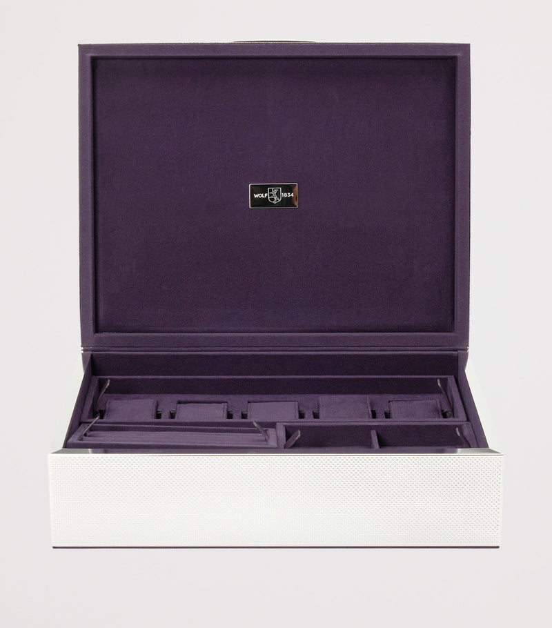 WOLF silver-plated watch and jewellery storage box with removable trays, 25x32x9cm (British brand)