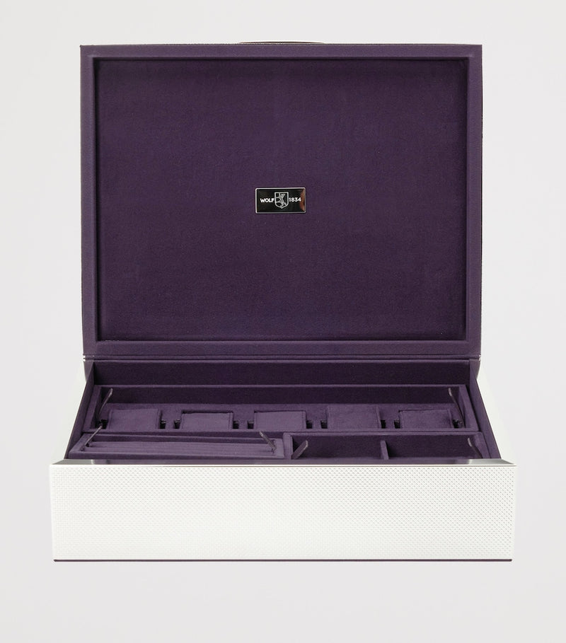 WOLF silver-plated watch and jewellery storage box with removable trays, 25x32x9cm (British brand)