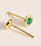 Suzanne Kalan mini stud earrings in yellow gold with diamonds and emerald - British product