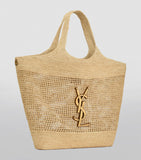 Saint Laurent Icare tote bag woven raffia gold-tone YSL emblem (British brand)