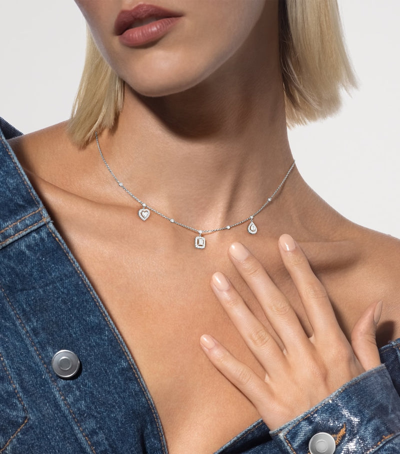 Messika My Twin trilogy white gold diamond necklace 0.76ct, imported from the UK