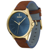 HUGO men's brown leather strap watch blue dial 43mm imported from UK