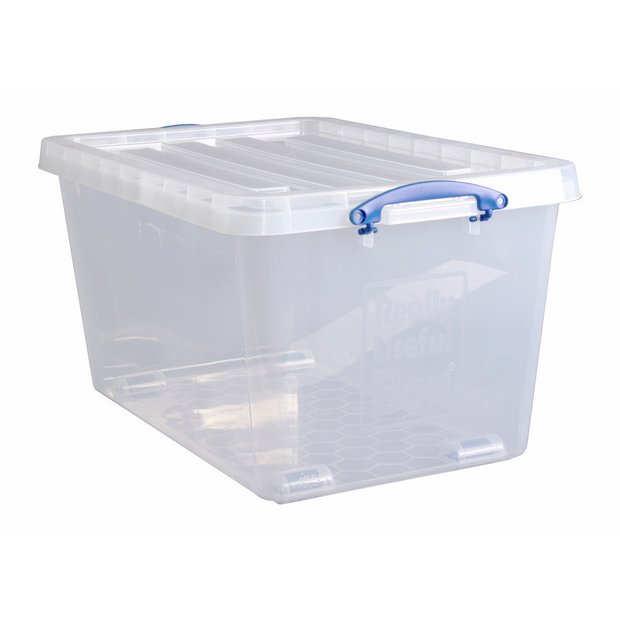 Really Useful plastic storage boxes 83.5L clear, imported from the UK
