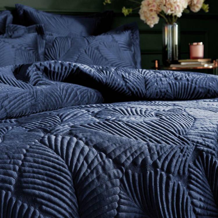 Paoletti quilted navy double bedding set, imported from the UK