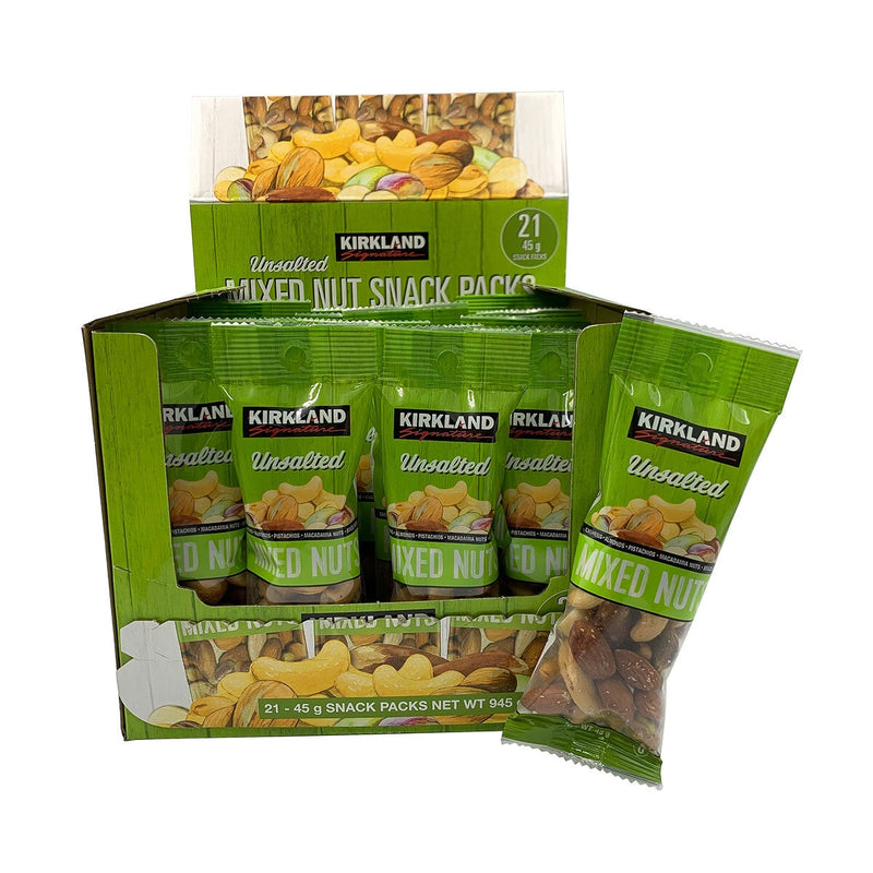 Kirkland Signature unsalted mixed nut snack packs 21 x 45g, UK version