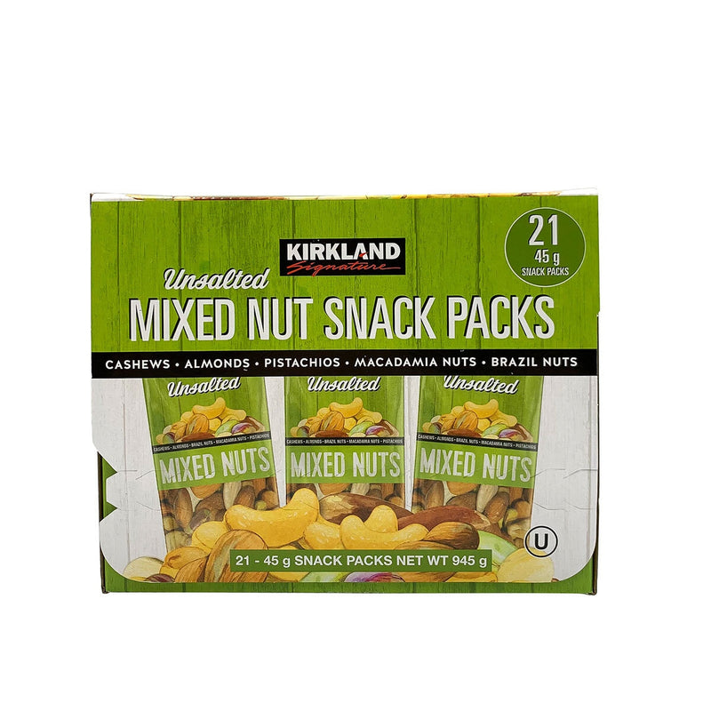 Kirkland Signature unsalted mixed nut snack packs 21 x 45g, UK version