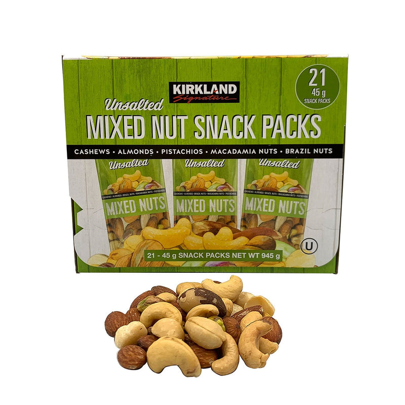 Kirkland Signature unsalted mixed nut snack packs 21 x 45g, UK version