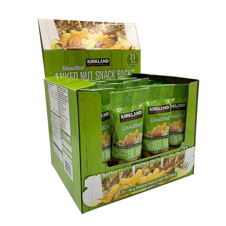 Kirkland Signature unsalted mixed nut snack packs 21 x 45g, UK version