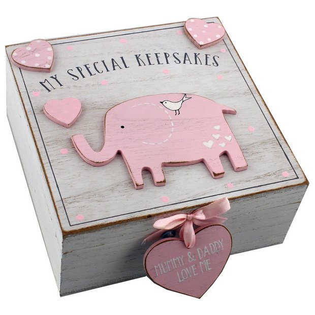 Petit Cheri pink keepsake box with love hearts and elephant, imported from the UK