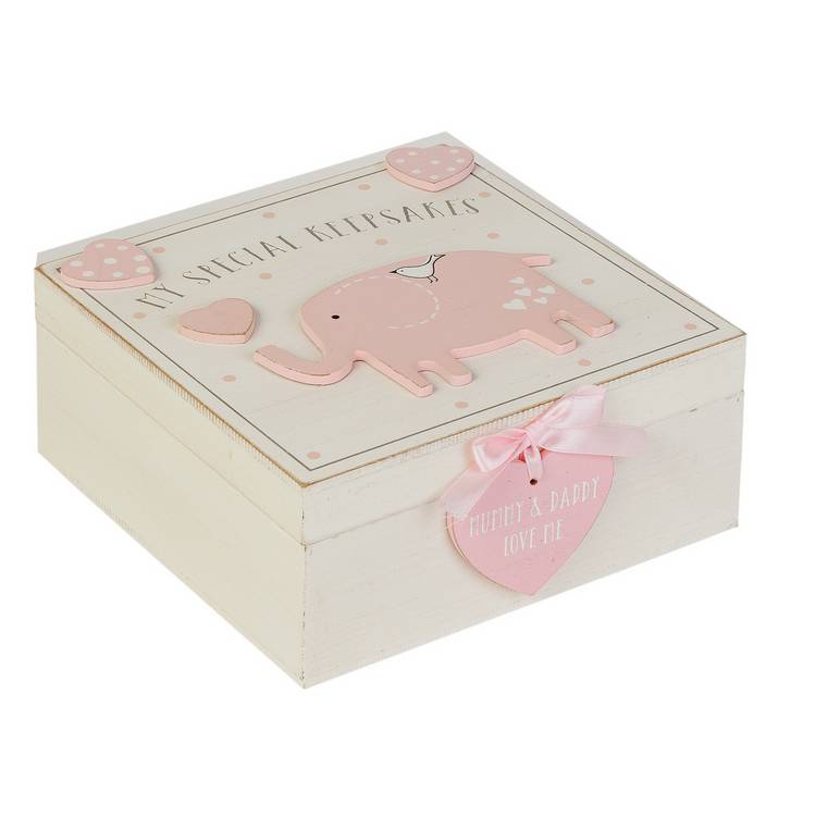 Petit Cheri pink keepsake box with love hearts and elephant, imported from the UK