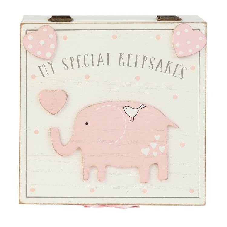 Petit Cheri pink keepsake box with love hearts and elephant, imported from the UK