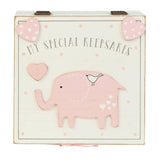 Petit Cheri pink keepsake box with love hearts and elephant, imported from the UK