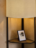 Brown corner wood shelf floor lamp - British product