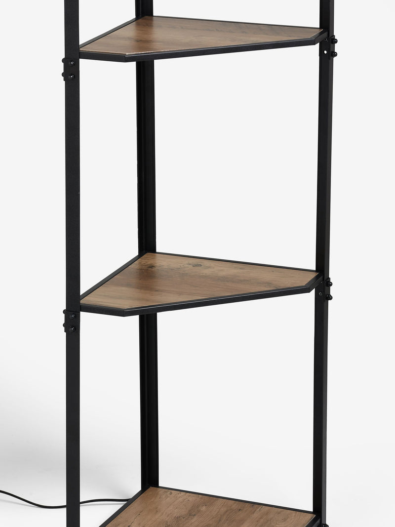 Brown corner wood shelf floor lamp - British product