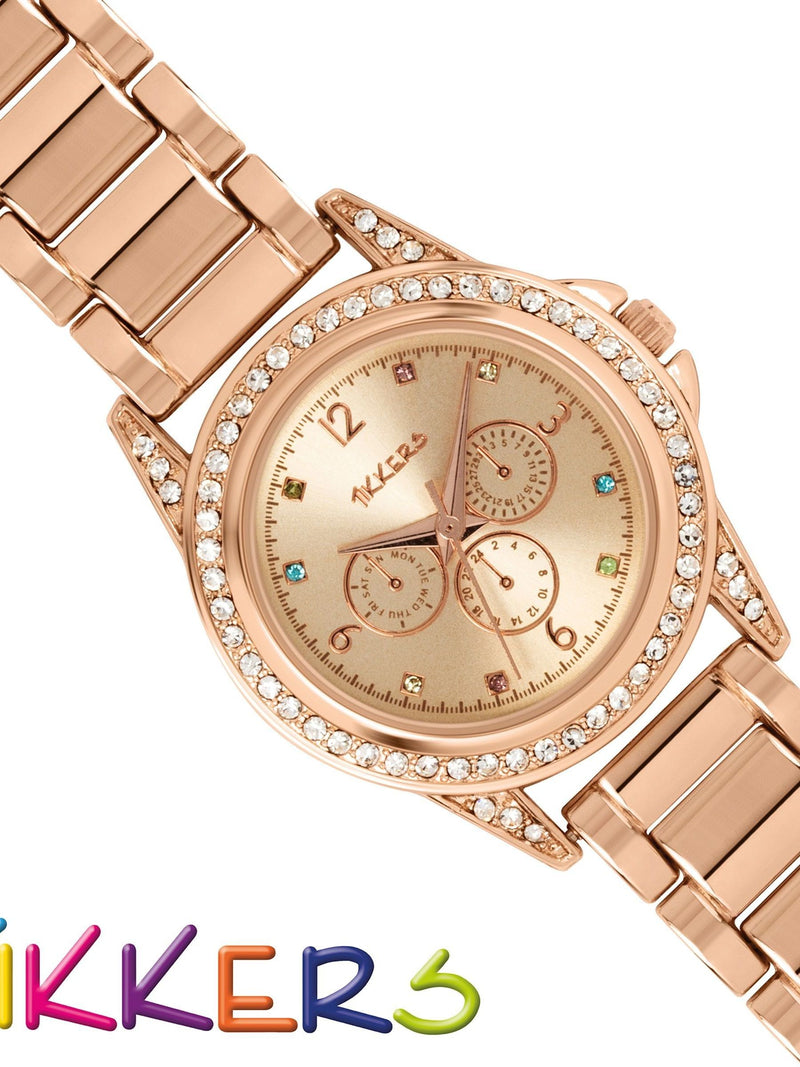 Peers Hardy Tikkers rose gold watch with multicoloured stone dial, imported from the UK