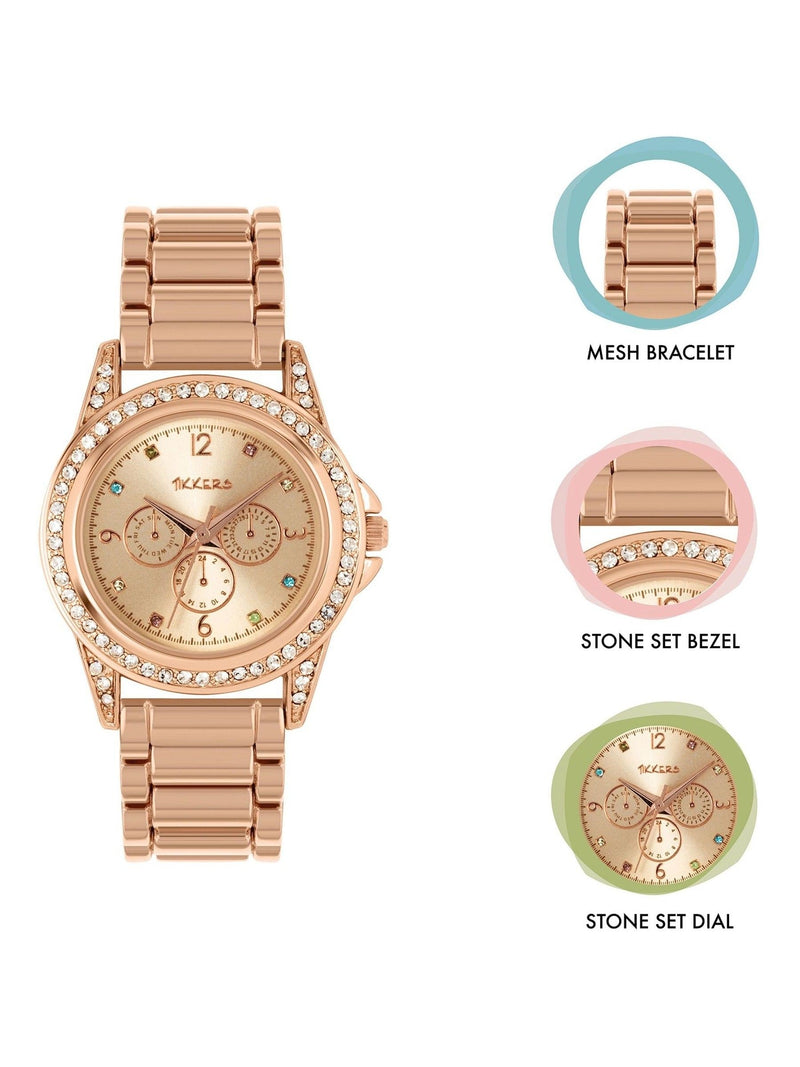 Peers Hardy Tikkers rose gold watch with multicoloured stone dial, imported from the UK