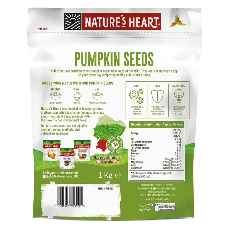 Nature's Heart Pumpkin Seeds 1kg, imported from the UK