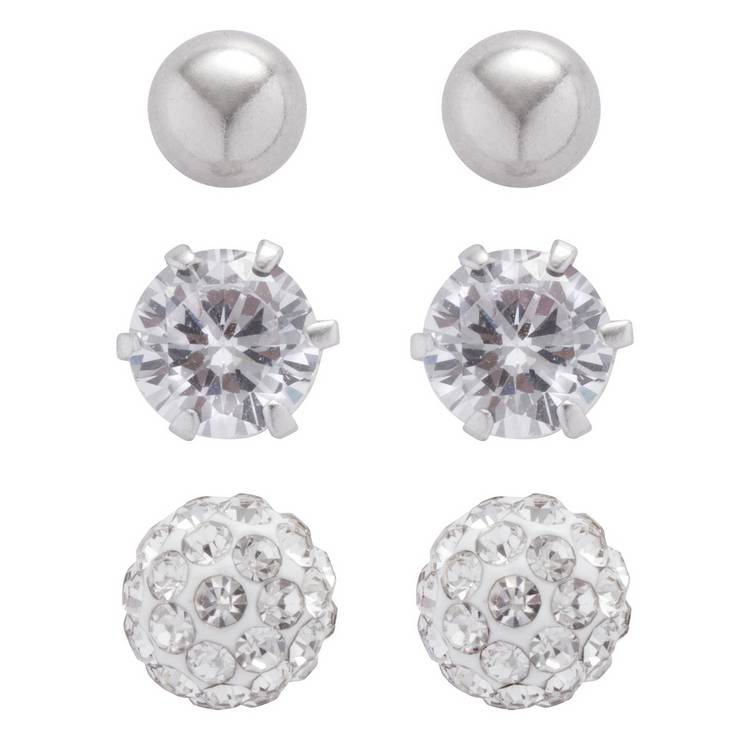 Revere cubic zirconia stud earrings set of 3, imported from the UK