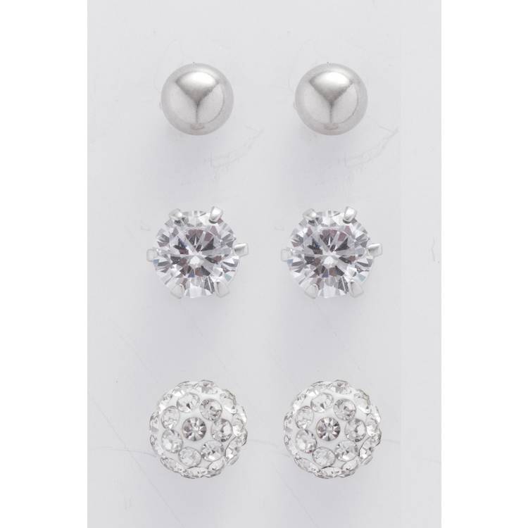 Revere cubic zirconia stud earrings set of 3, imported from the UK