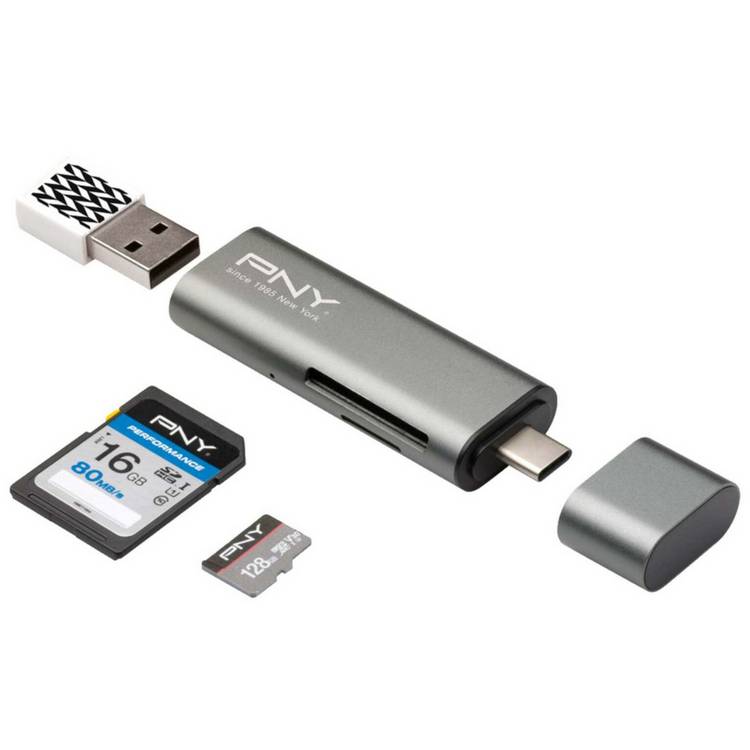 PNY 3 Port USB-C card reader, UK version