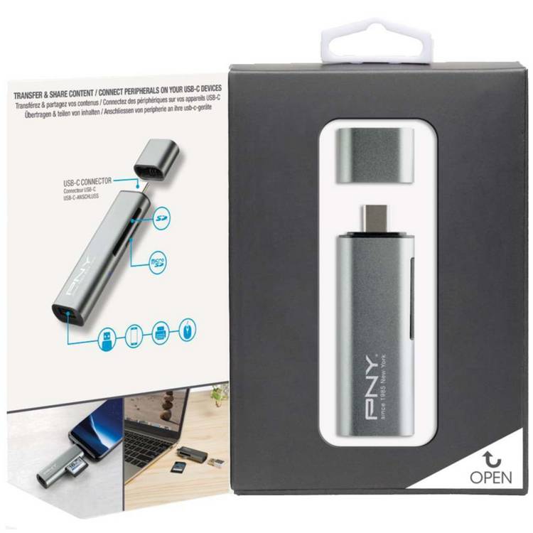PNY 3 Port USB-C card reader, UK version