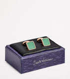 Babette Wasserman rose gold cufflinks with green agate, imported from the UK
