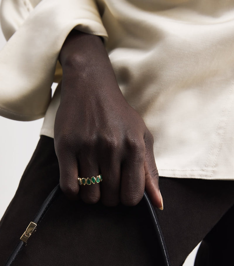SHAY yellow gold eternity ring with emeralds and diamond (British brand)