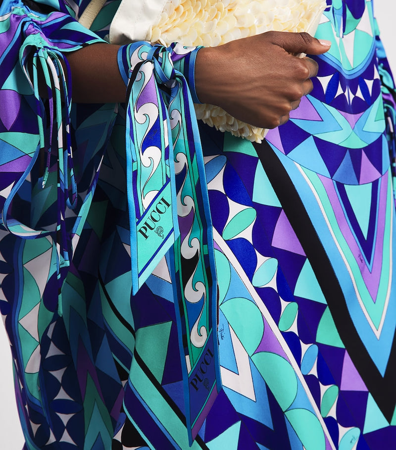PUCCI silk twill printed scarf in blue and purple, UK version