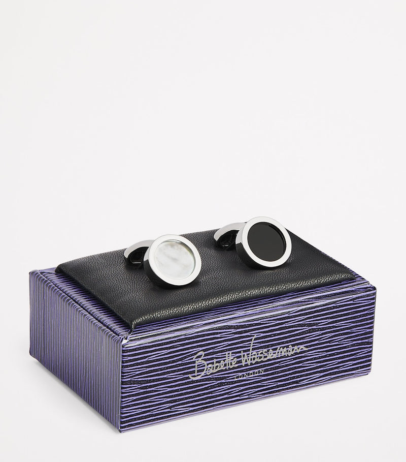 Babette Wasserman reversible disc cufflinks rhodium plated, imported from the UK