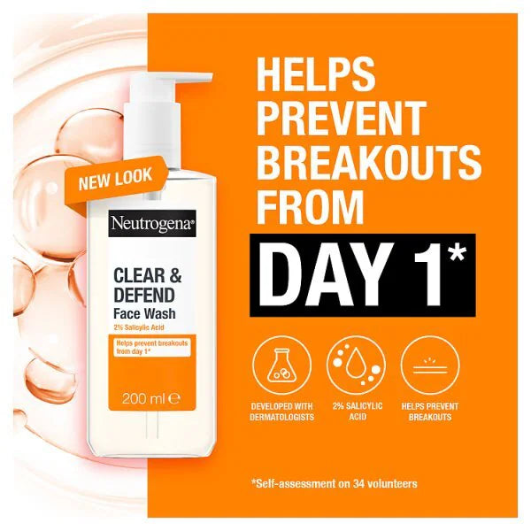 Neutrogena Clear & Defend Facial Wash 200ml, imported from the UK
