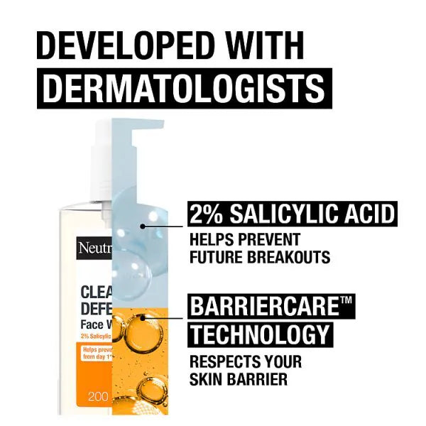 Neutrogena Clear & Defend Facial Wash 200ml, imported from the UK