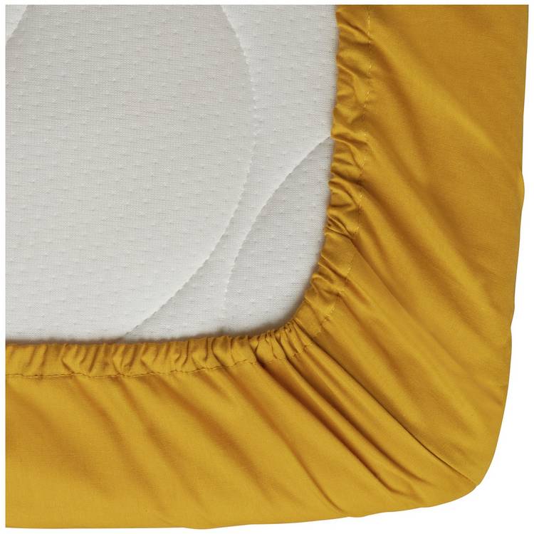 Habitat Cotton Rich 180 TC Plain Mustard Fitted Sheet - King
