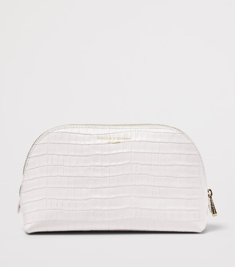 Aspinal of London small leather croc-embossed cosmetic case - British product