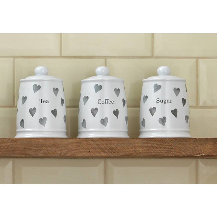 Argos Home set of 3 grey heart storage jars, imported from the UK