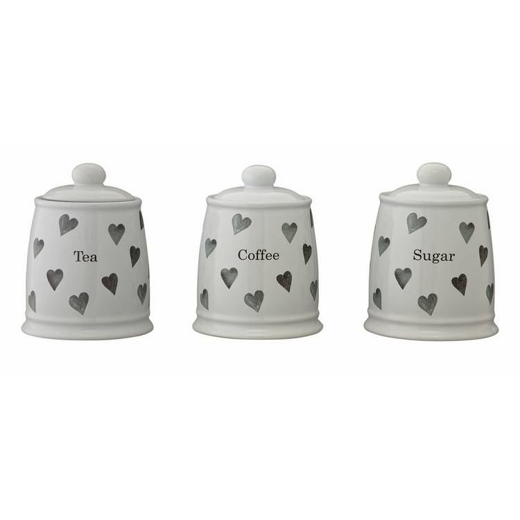 Argos Home set of 3 grey heart storage jars, imported from the UK
