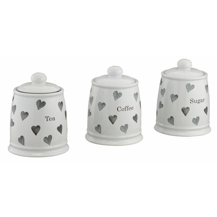 Argos Home set of 3 grey heart storage jars, imported from the UK