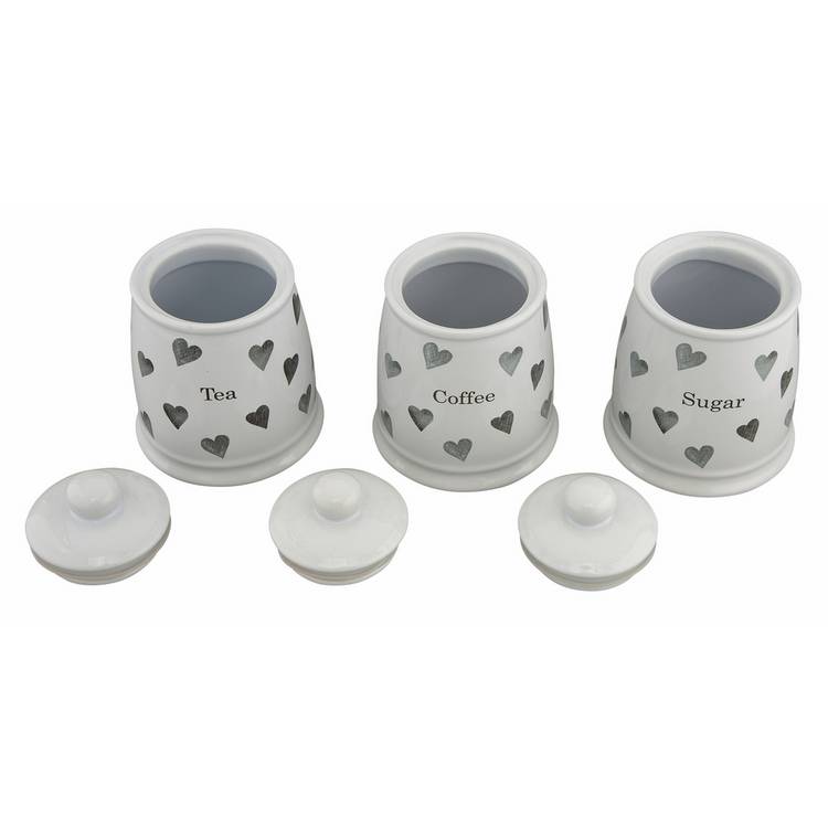 Argos Home set of 3 grey heart storage jars, imported from the UK