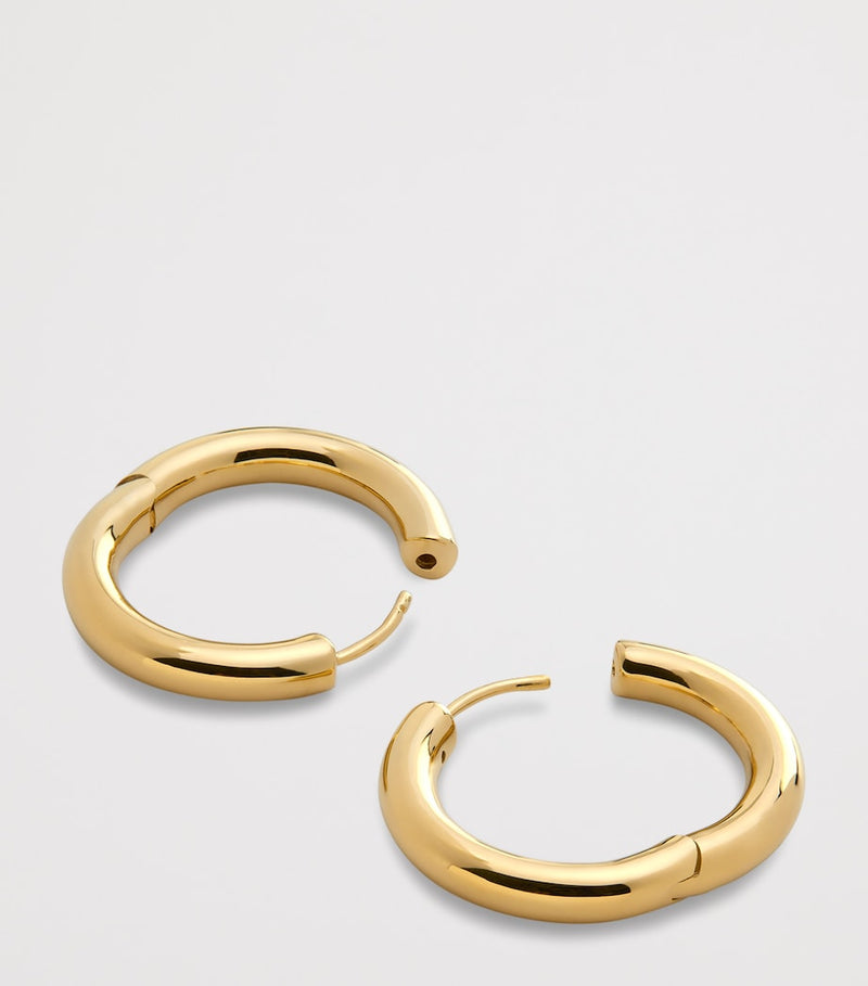 Monica Vinader medium gold vermeil hoop earrings 24mm, imported from the UK