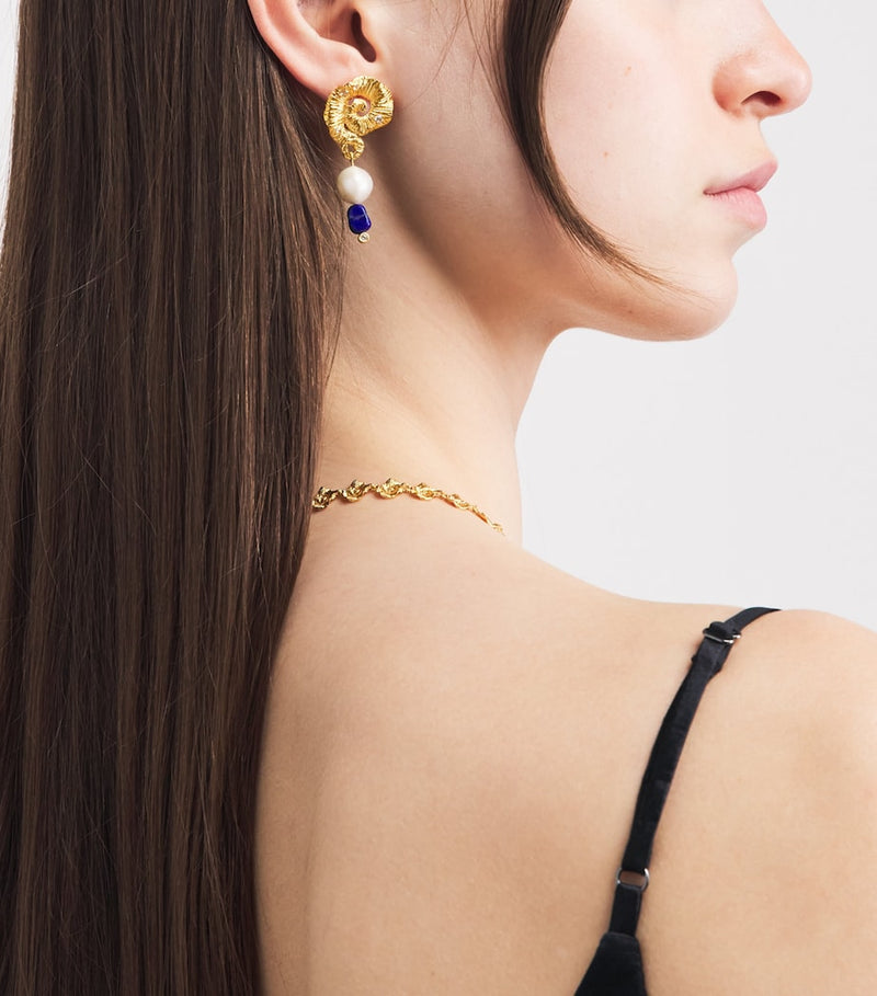 Anni Lu gold-plated Jetset earrings with pearl and lapis lazuli - British product