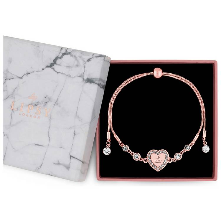 Lipsy rose gold crystal heart toggle bracelet (British brand)