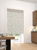 Grey floral retro geo roller blind, imported from the UK