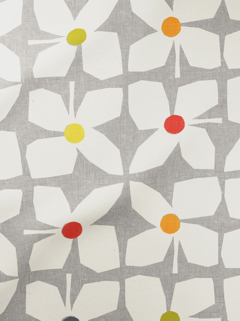 Grey floral retro geo roller blind, imported from the UK