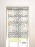 Grey floral retro geo roller blind, imported from the UK