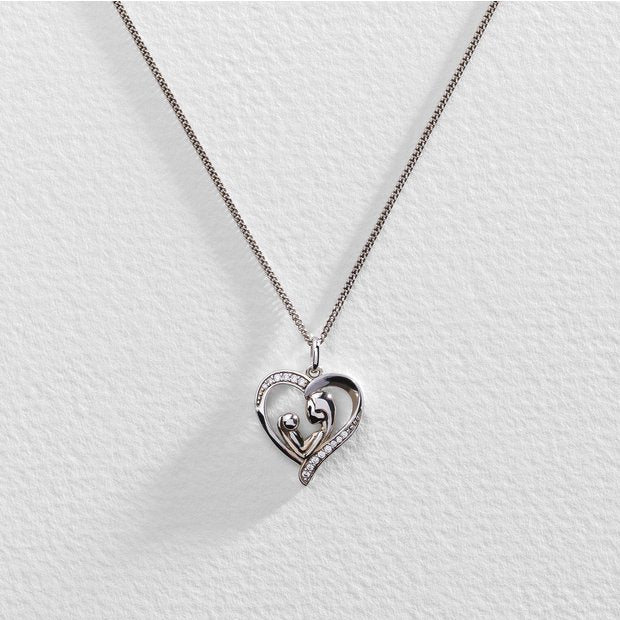 Moon & Back silver mum and child necklace, imported from the UK